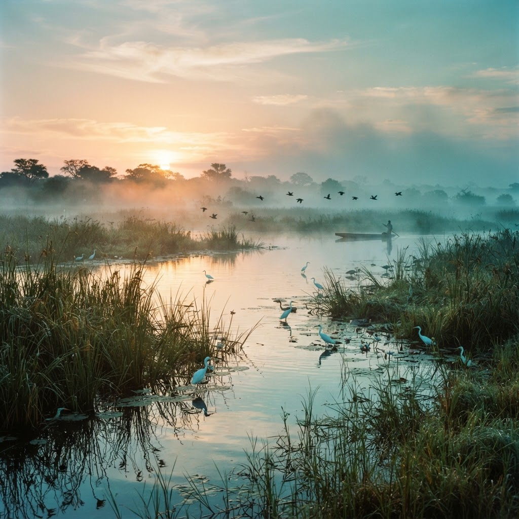 African wetlands at dawn